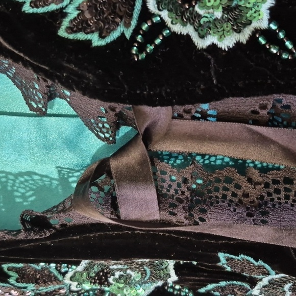 Nanette Lepore Gypsy Rose Black Velvet Tie Lace Ruffle Aplique Beads Jacket Sz 6 - Picture 6 of 13